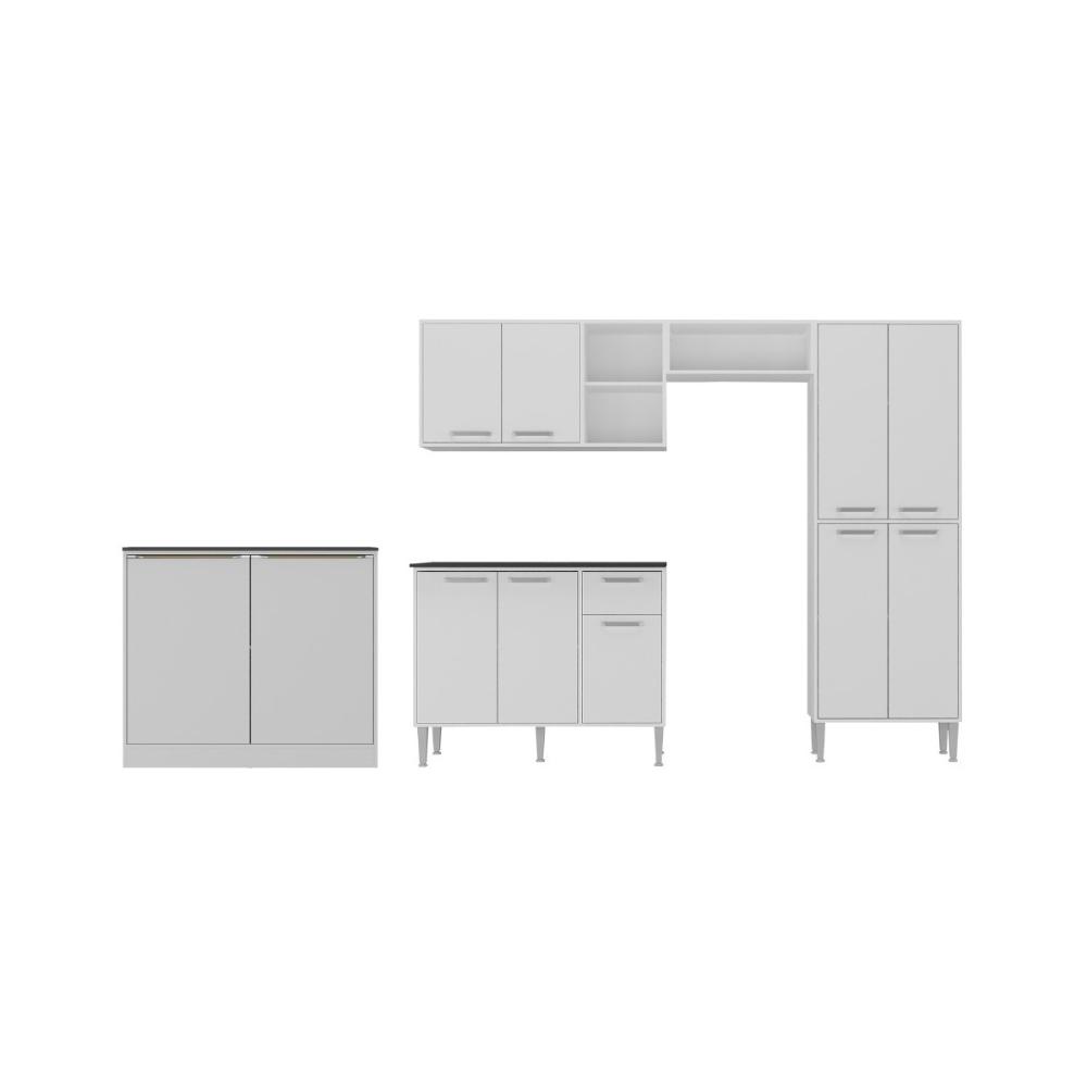 Armário de Cozinha Compacta Modulada com Mesa/Bancada Multimóveis MP2255 Branco