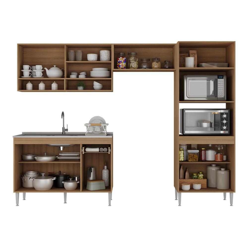 Armário de Cozinha Compacta Modulada com Torre Quente e Gabinete para Pia Paris Multimóveis MP2228 Rustic/Branco