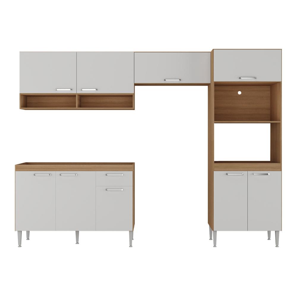 Armário de Cozinha Compacta Modulada com Torre Quente e Gabinete para Pia Paris Multimóveis MP2228 Rustic/Branco