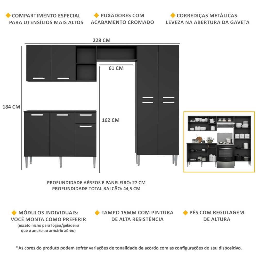 Armário de Cozinha Compacta Pequim Up Multimóveis V2999 Preto