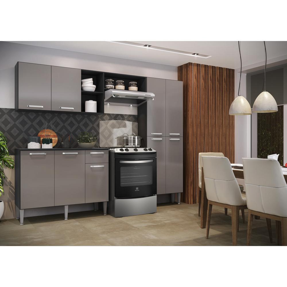 Armário de Cozinha Compacta Pequim Up Multimóveis V2999 Preto/Lacca Fumê