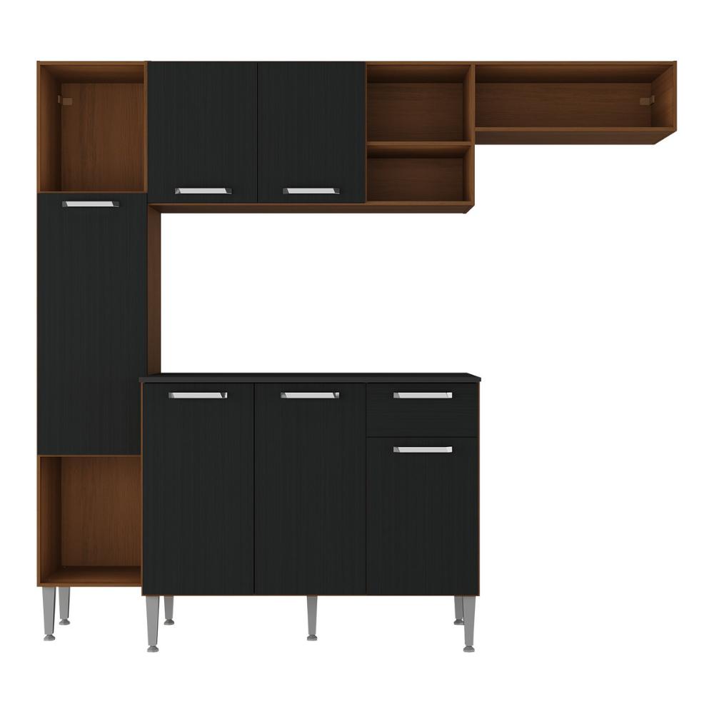 Armário de Cozinha Compacta Smart Multimóveis MP2219 Madeirado/Preto