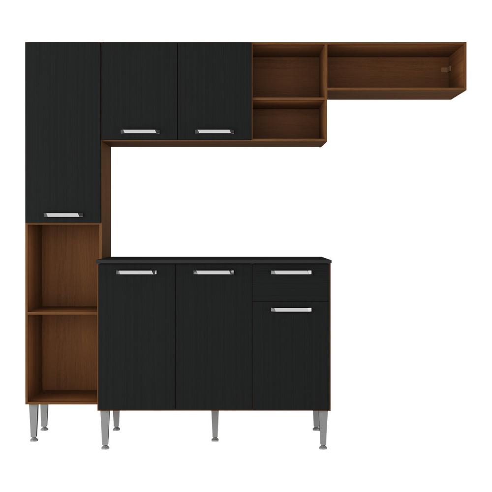 Armário de Cozinha Compacta Smart Multimóveis MP2220 Madeirado/Preto