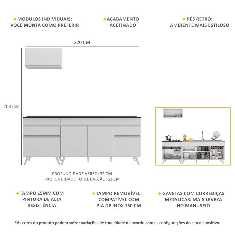 Armário de Cozinha Compacta Veneza Multimóveis MP2074.891 Branco