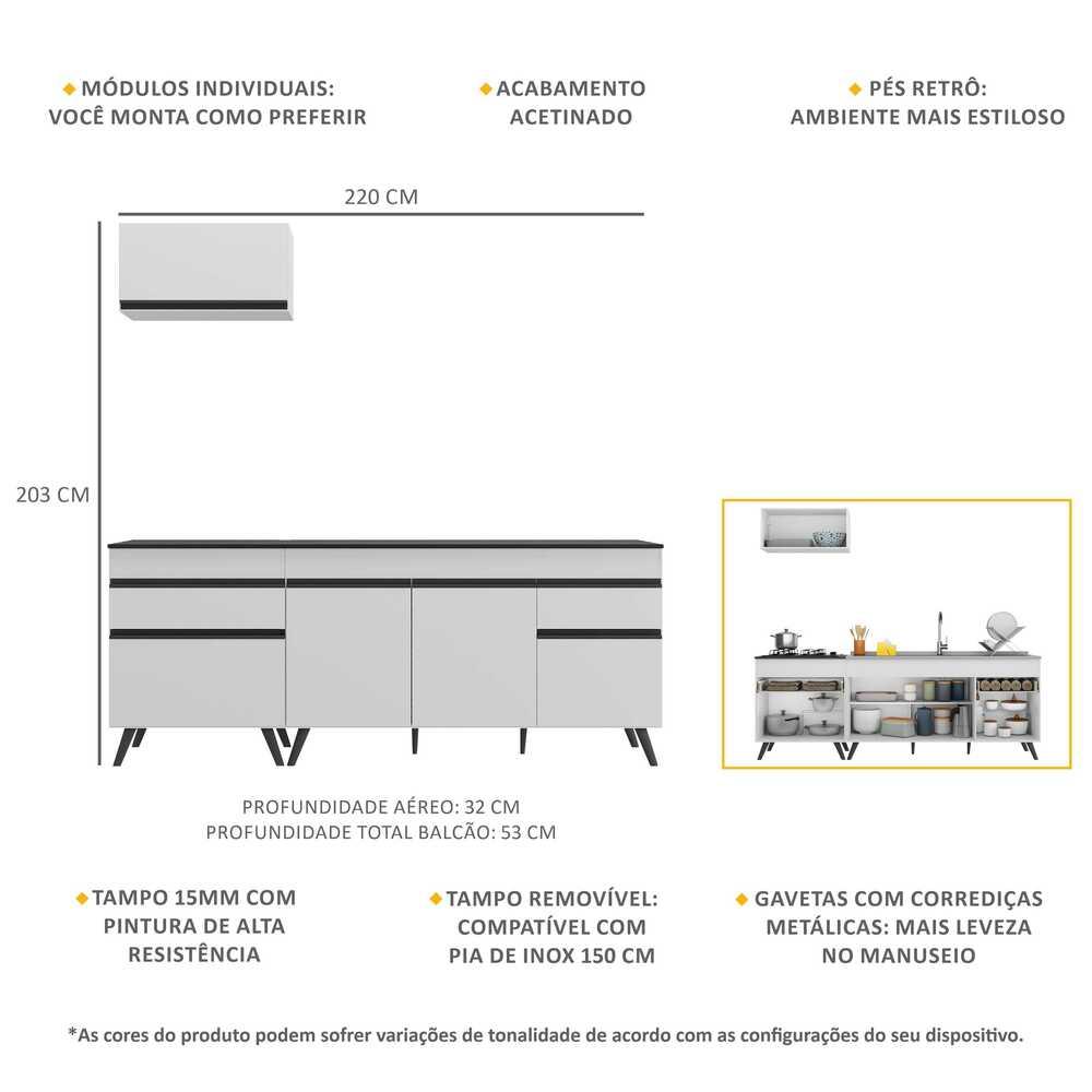 Armário de Cozinha Compacta Veneza Multimóveis MP2074.964 Branco