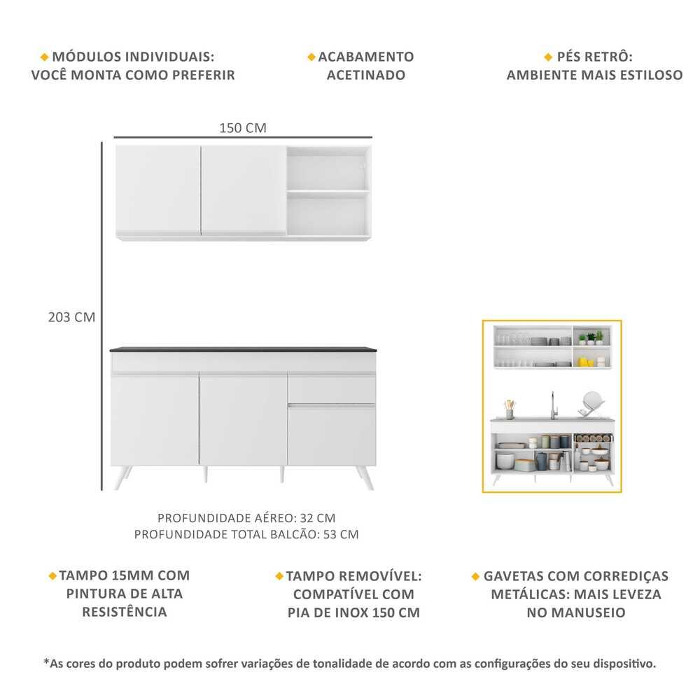 Armário de Cozinha Compacta Veneza Multimóveis MP2079.891 Branco