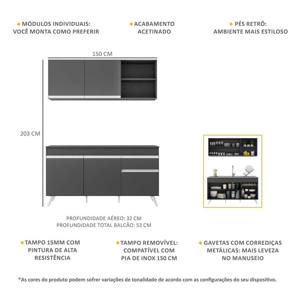 Armário de Cozinha Compacta Veneza Multimóveis MP2079.898 Preto