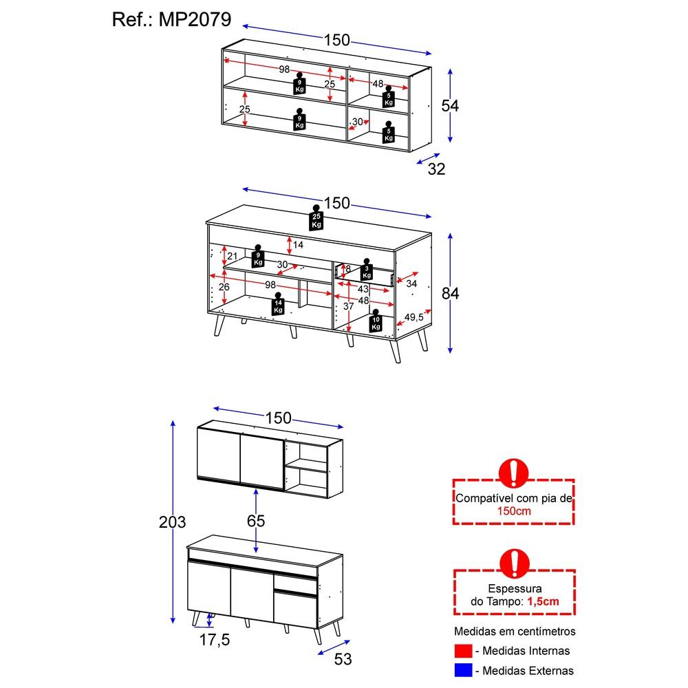 Armário de Cozinha Compacta Veneza Multimóveis MP2079.898 Preto