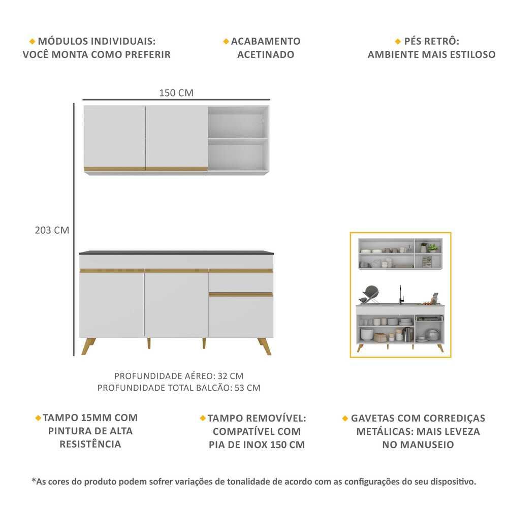 Armário de Cozinha Compacta Veneza Multimóveis MP2142.156 Branco