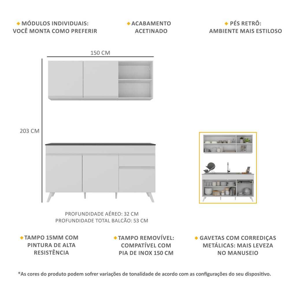 Armário de Cozinha Compacta Veneza Multimóveis MP2142.891 Branco