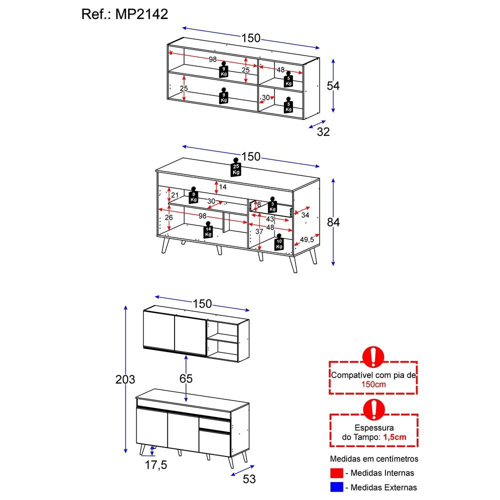 Armário de Cozinha Compacta Veneza Multimóveis MP2142.895 Preto
