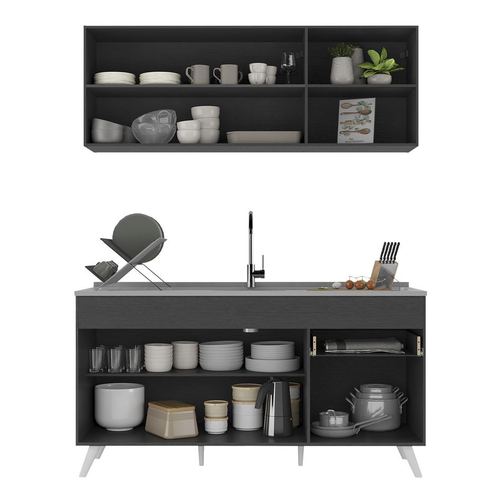 Armário de Cozinha Compacta Veneza Multimóveis MP2142.898 Preto/Branco