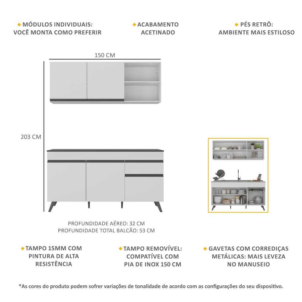 Armário de Cozinha Compacta Veneza Multimóveis MP2142.964 Branco/Preto
