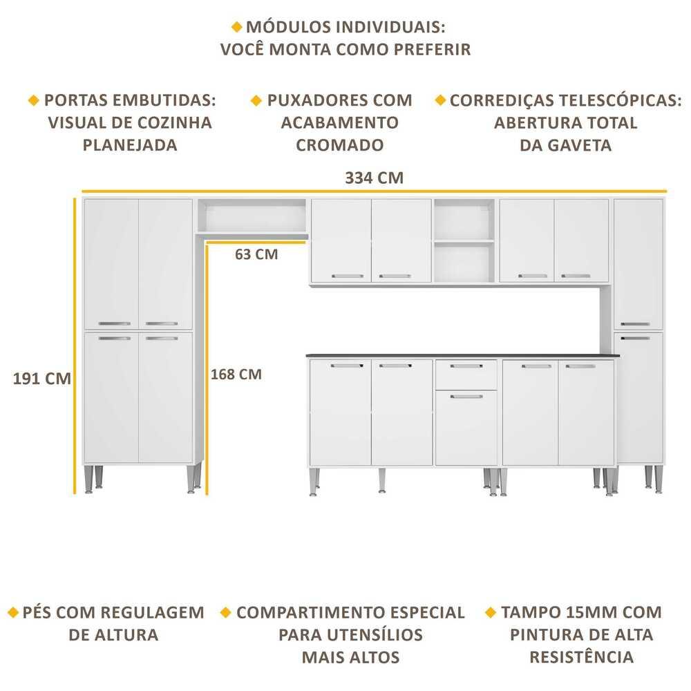 Armário de Cozinha Compacta Xangai Blues Multimóveis Branco