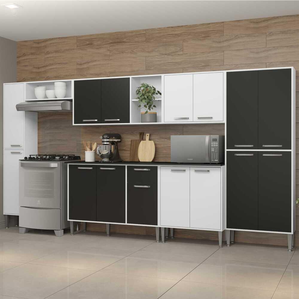 Armário de Cozinha Compacta Xangai Blues Multimóveis Branco/Preto