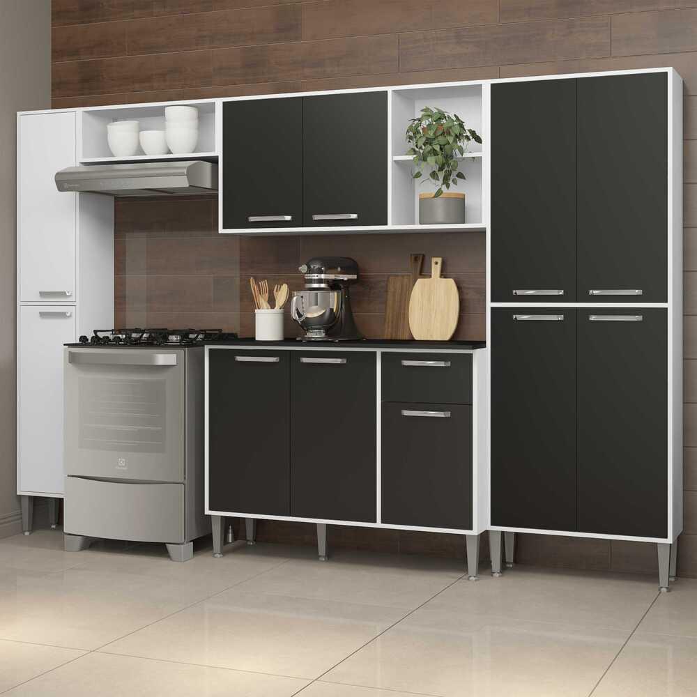Armário de Cozinha Compacta Xangai Classic Multimóveis Branco/Preto