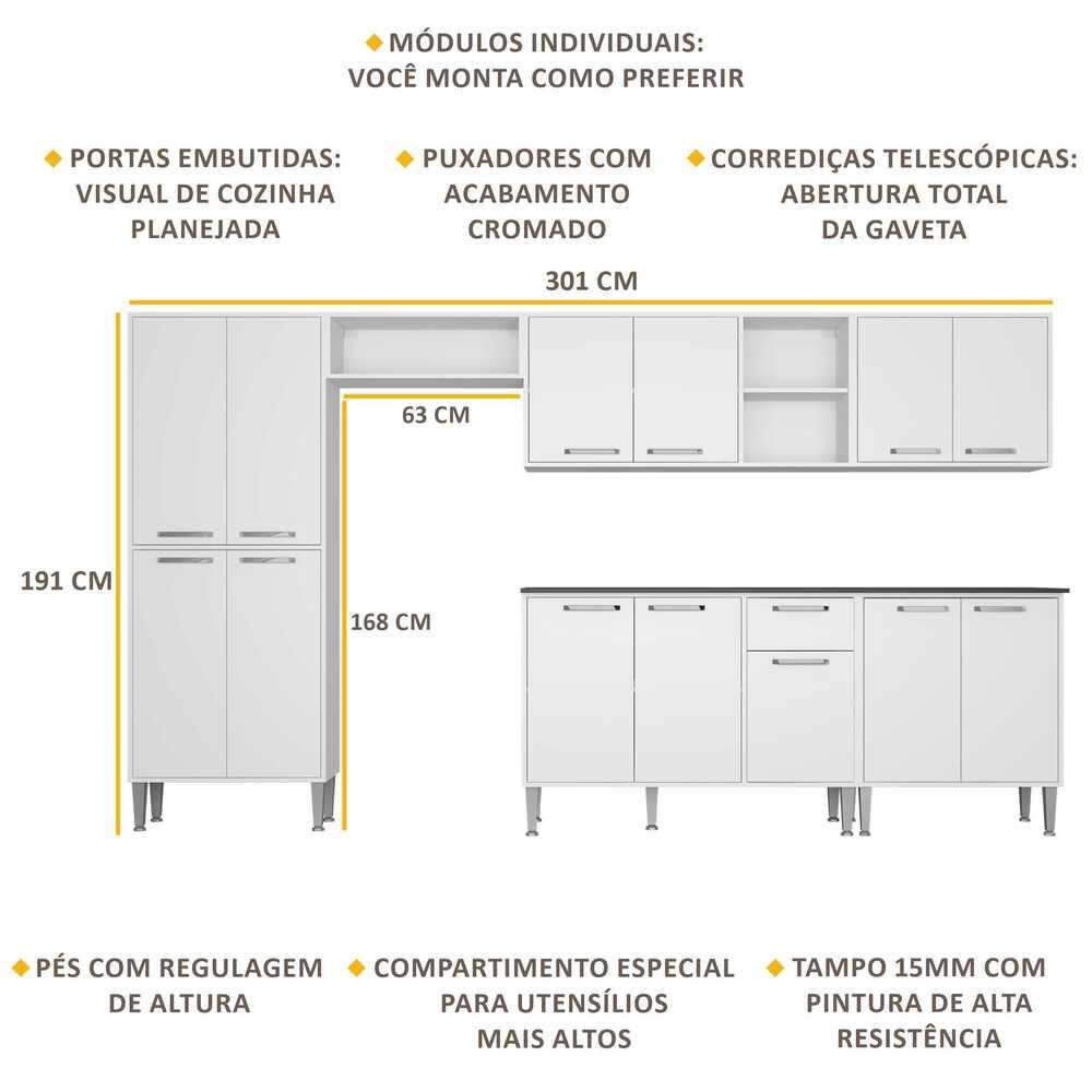 Armário de Cozinha Compacta Xangai Jazz Multimóveis Branco