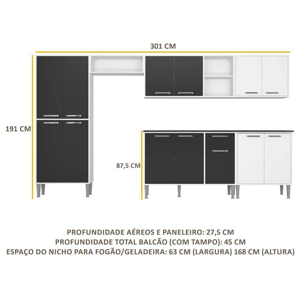 Armário de Cozinha Compacta Xangai Jazz Multimóveis Branco/Preto