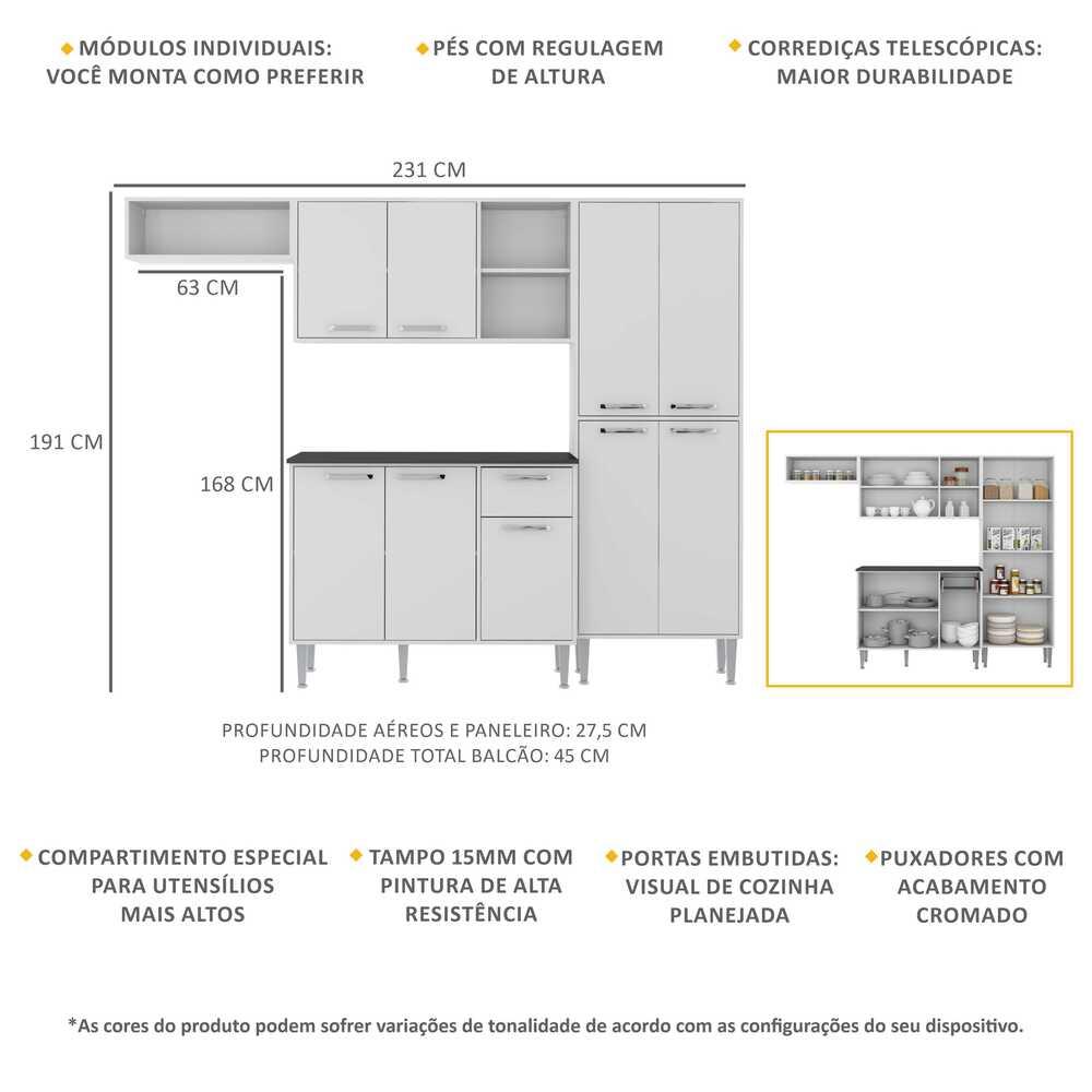 Armário de Cozinha Compacta Xangai Multimóveis V2840 Branco