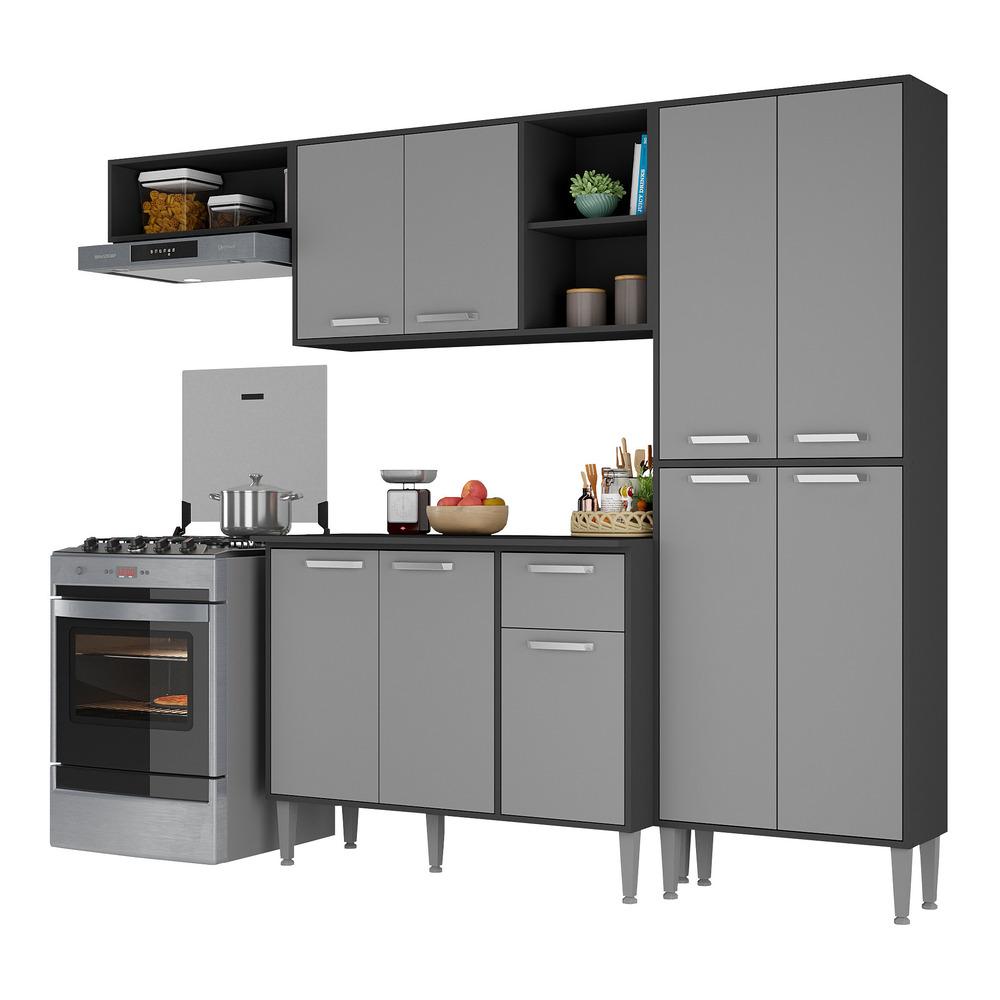 Armário de Cozinha Compacta Xangai Multimóveis V2840 Preto/Grafite