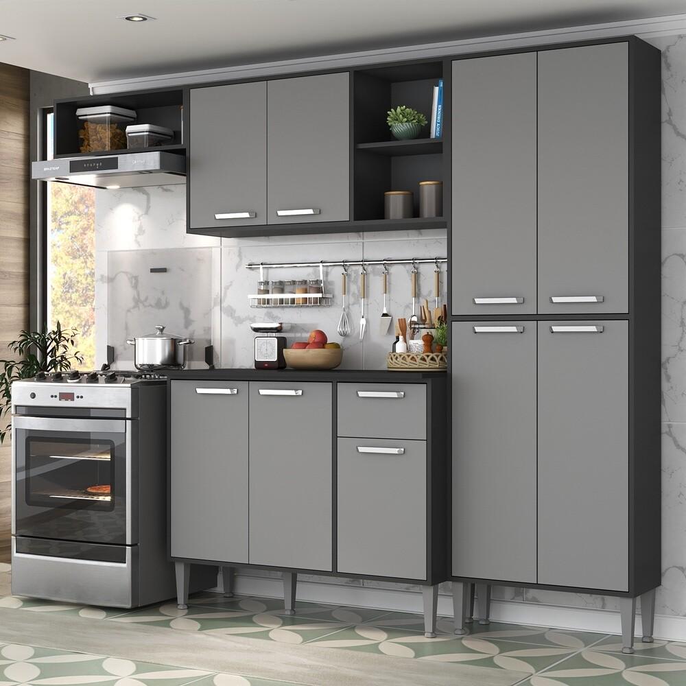 Armário de Cozinha Compacta Xangai Multimóveis V2840 Preto/Grafite
