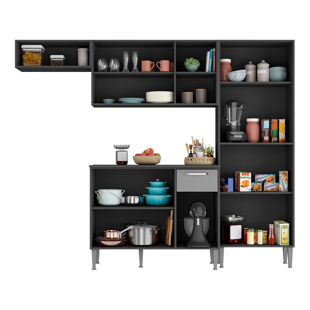 Armário de Cozinha Compacta Xangai Multimóveis V2840 Preto/Grafite