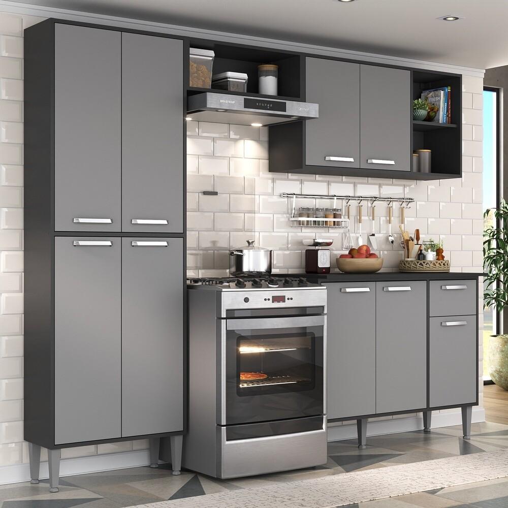 Armário de Cozinha Compacta Xangai Multimóveis VM2840 Preto/Grafite