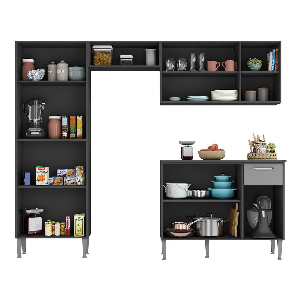 Armário de Cozinha Compacta Xangai Multimóveis VM2840 Preto/Grafite