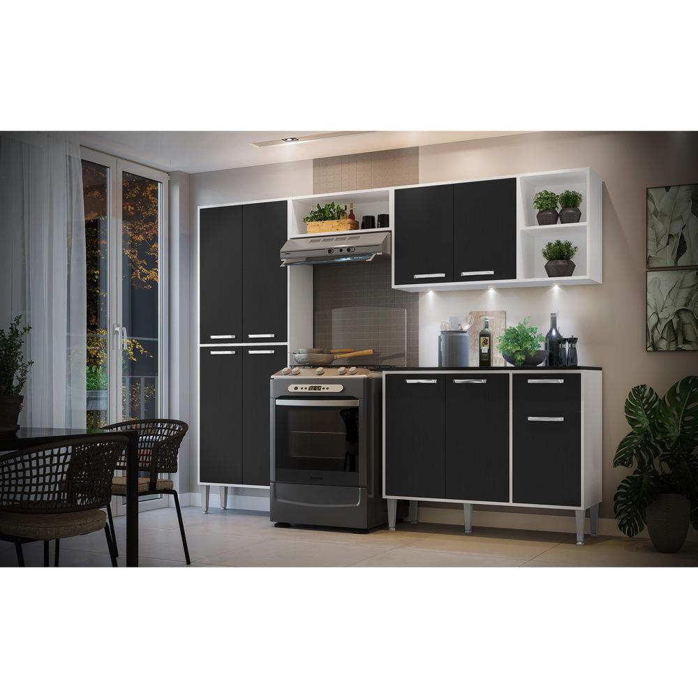 Armário de Cozinha Compacta c/ 3 Leds 4 pçs Xangai Multimóveis V3415 Branco/Preto