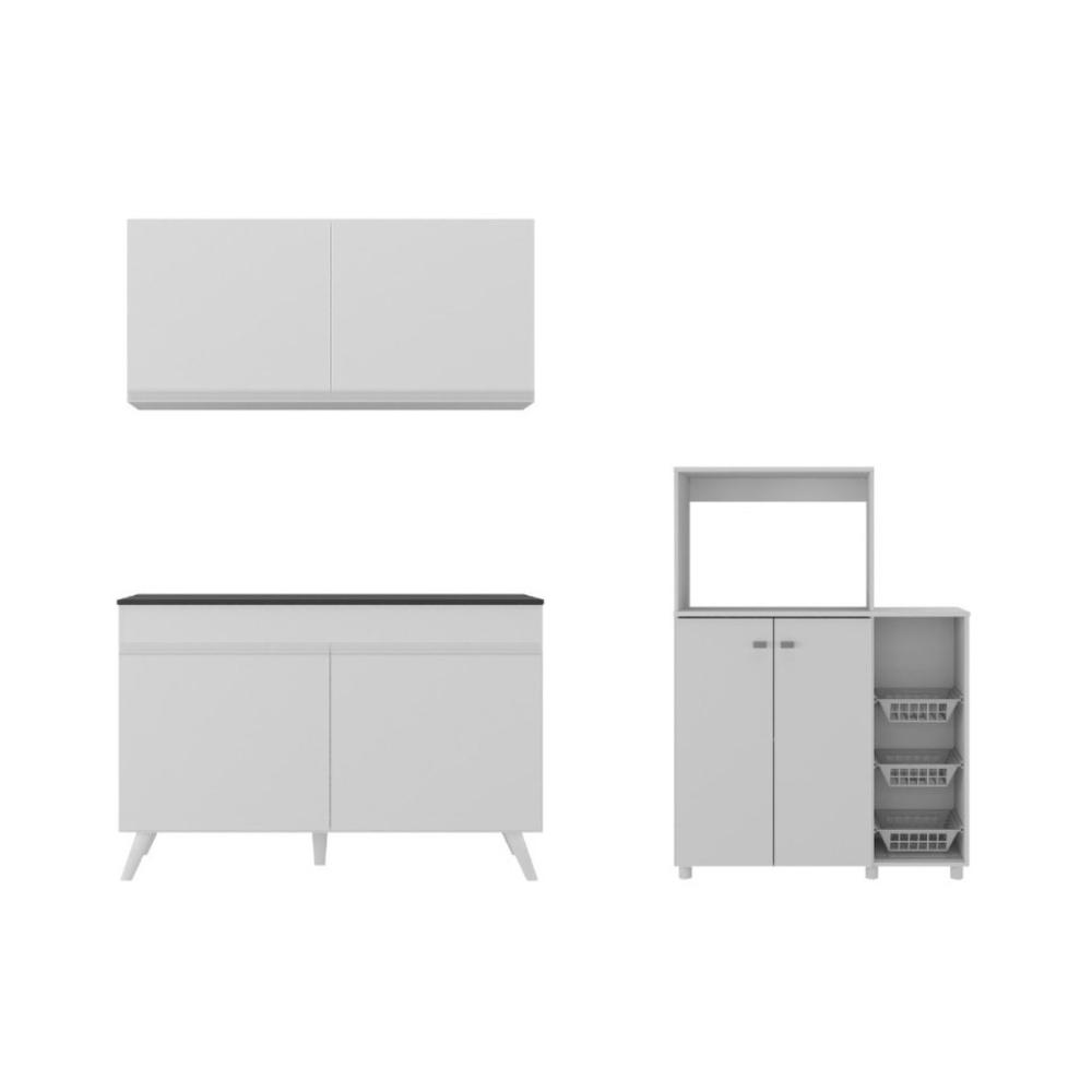 Armário de Cozinha Compacta c/ Gabinete Pia e Balcão para Forno e Micro-ondas Multimóveis MP2254 Bco