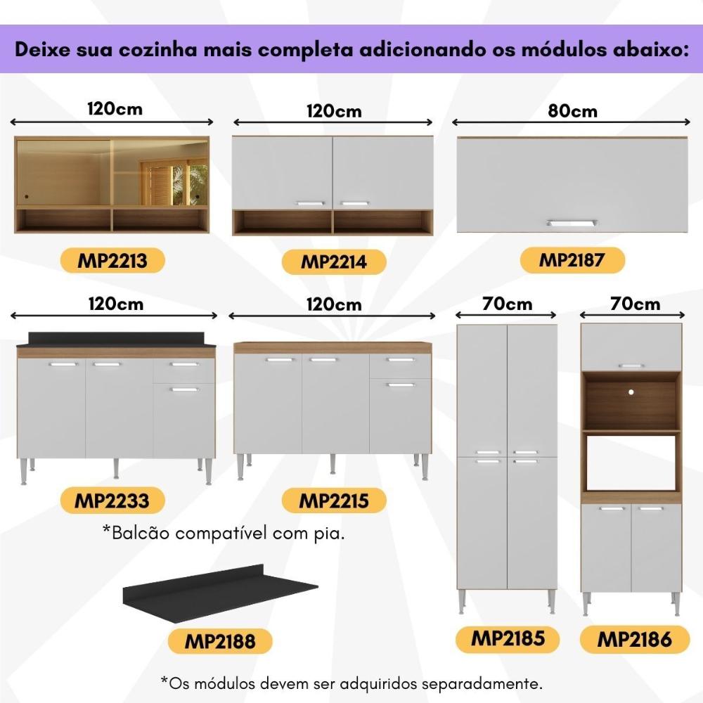 Armário de Cozinha Compacta com Armário e Balcão Paris Multimóveis MP2230 Rustic/Branco