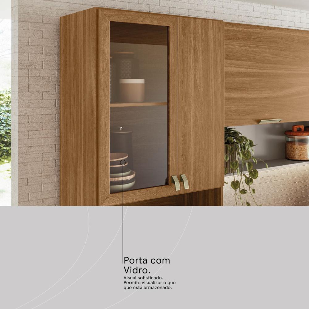 Armário de Cozinha Compacta com Balcão 250cm 4 Pçs Multimóveis CR20467 Amêndola/Nude Prime TX