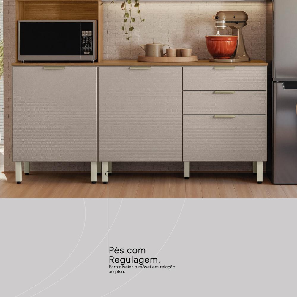 Armário de Cozinha Compacta com Balcão 250cm 4 Pçs Multimóveis CR20467 Amêndola/Nude Prime TX