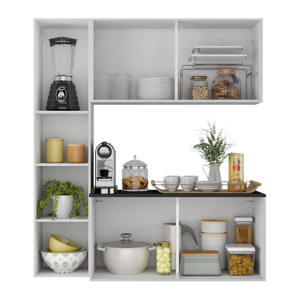 Armário de Cozinha Compacta com Balcão Linea Fit 4 Portas Multimóveis MP2218 Branco/Preto
