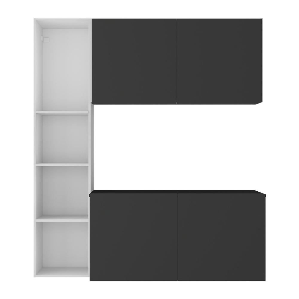 Armário de Cozinha Compacta com Balcão Linea Fit 4 Portas Multimóveis MP2218 Branco/Preto