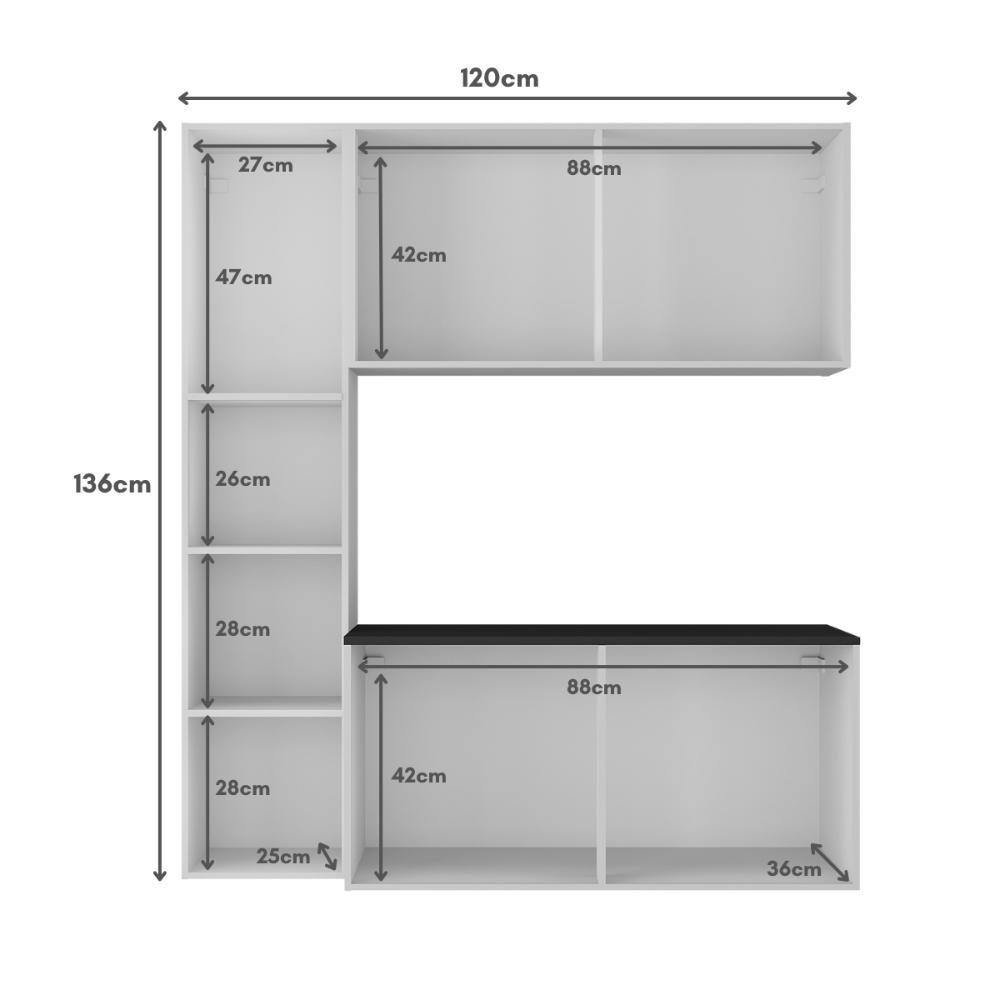 Armário de Cozinha Compacta com Balcão Linea Fit 4 Portas Multimóveis MP2218 Branco/Preto