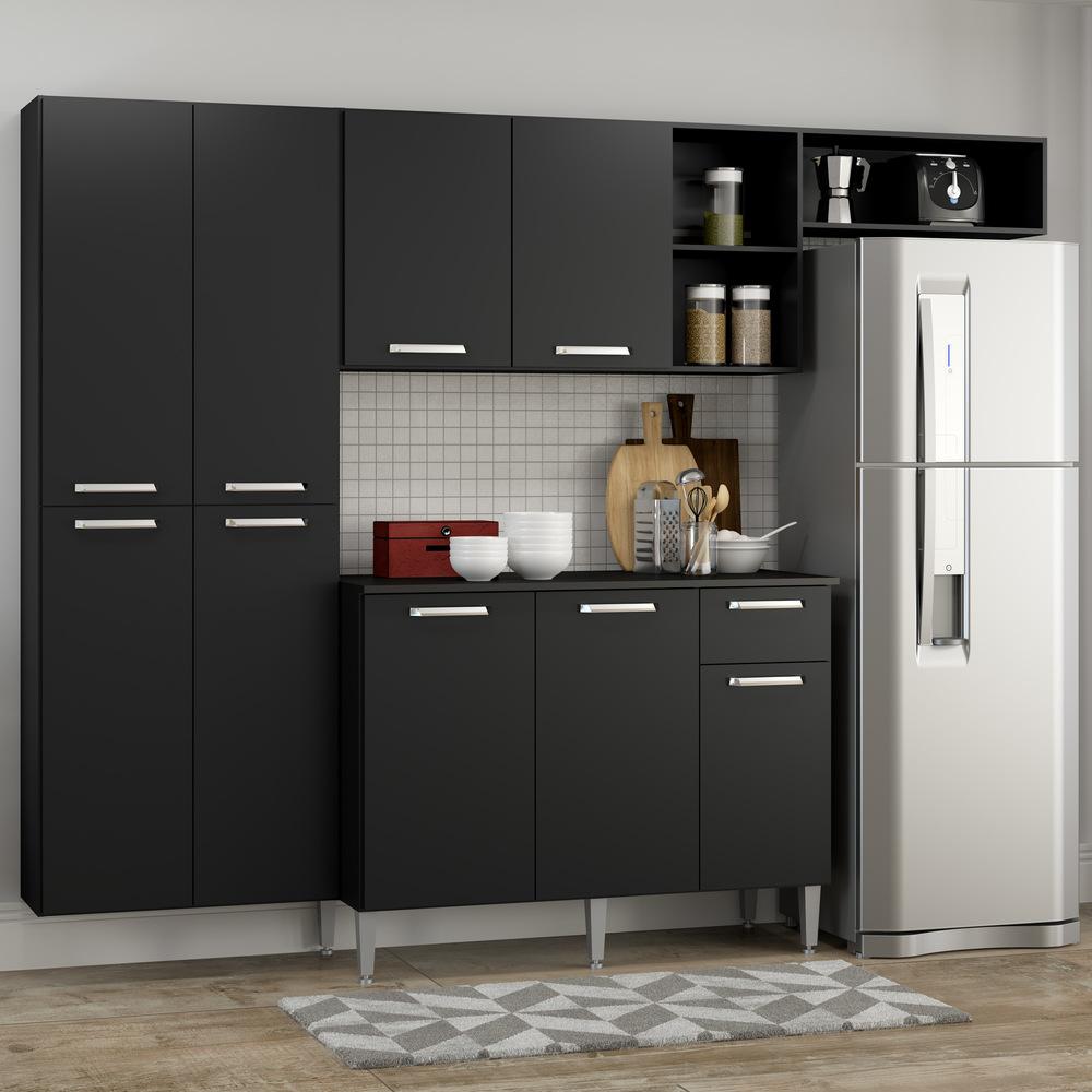 Armário de Cozinha Compacta com Balcão Pequim Sun Multimóveis V3000 Preto