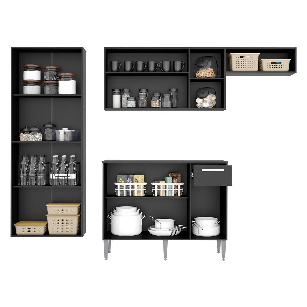 Armário de Cozinha Compacta com Balcão Pequim Sun Multimóveis V3000 Preto