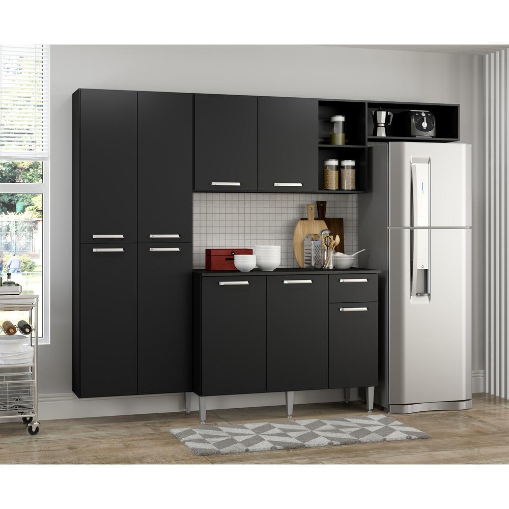 Armário de Cozinha Compacta com Balcão Pequim Sun Multimóveis V3000 Preto