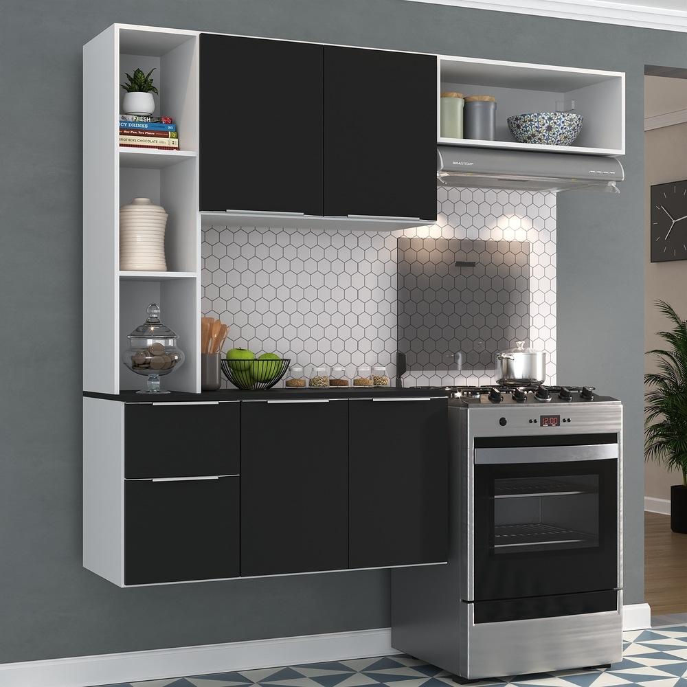 Armário de Cozinha Compacta com Balcão Sofia Multimóveis V2001 Branco/Preto