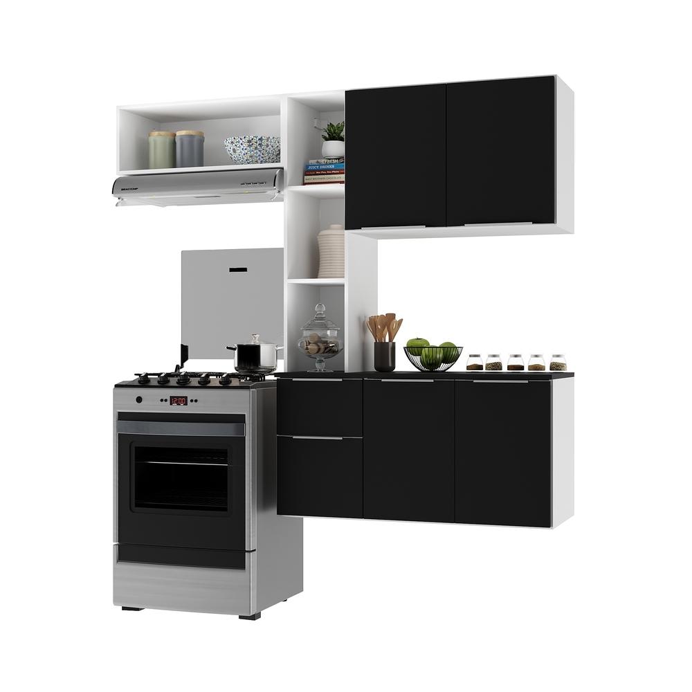 Armário de Cozinha Compacta com Balcão Sofia Multimóveis V2002 Branco/Preto