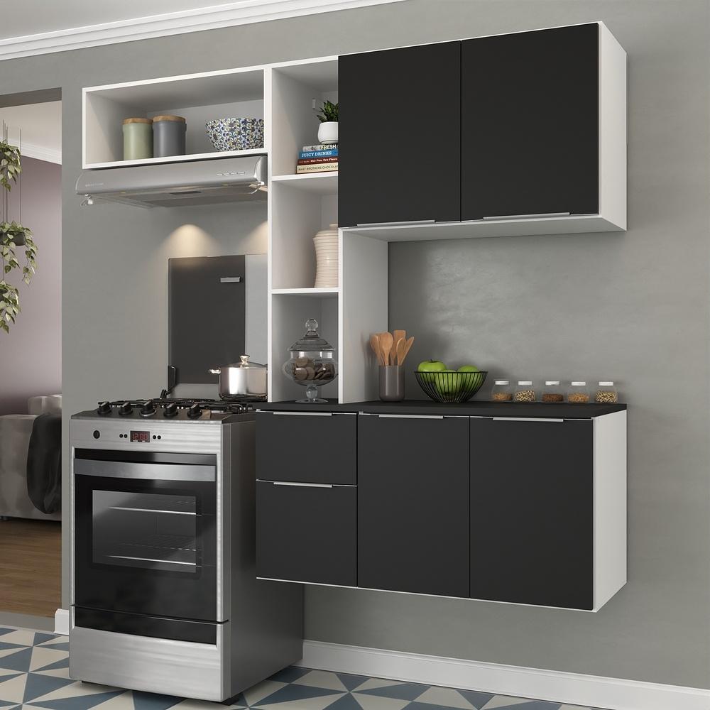 Armário de Cozinha Compacta com Balcão Sofia Multimóveis V2002 Branco/Preto