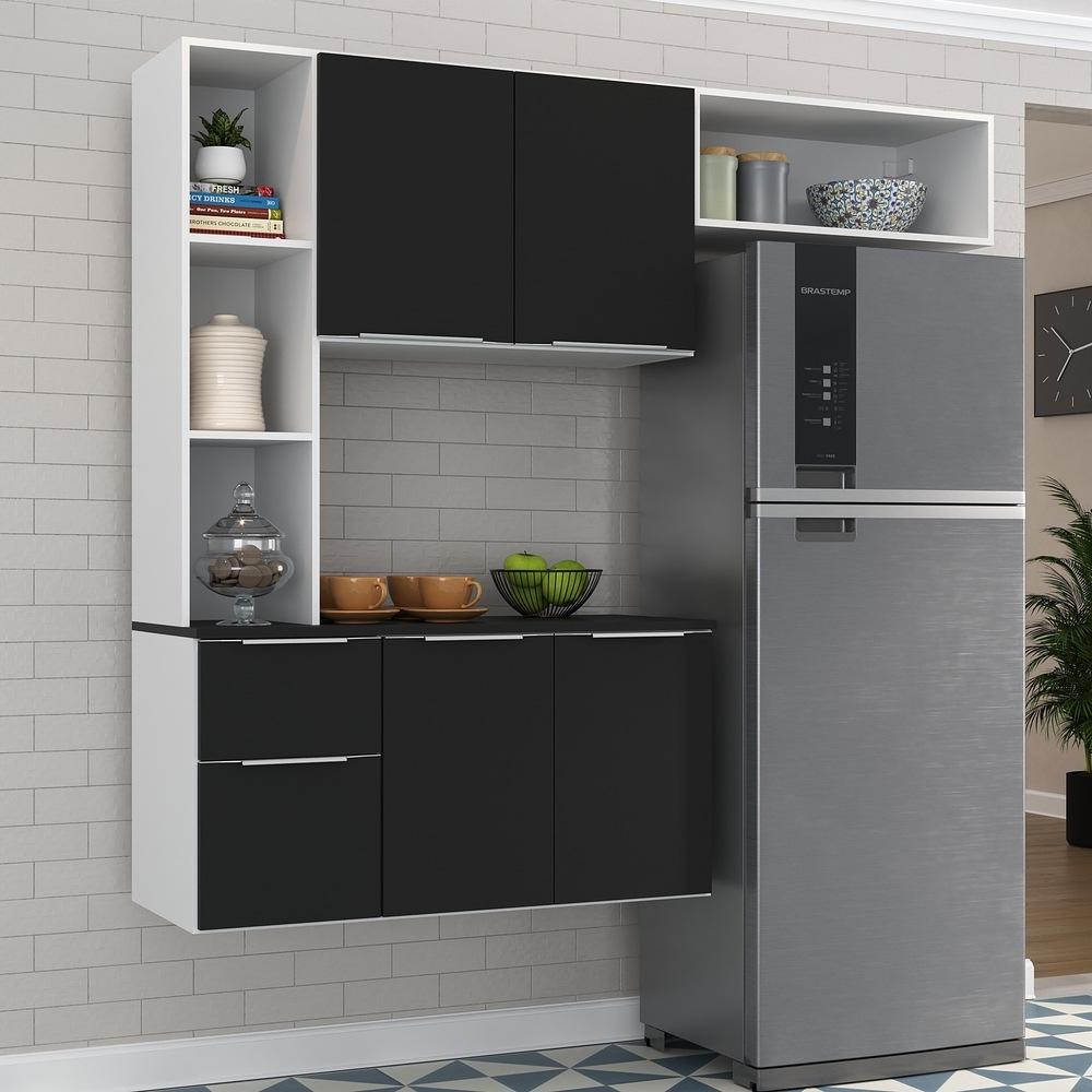 Armário de Cozinha Compacta com Balcão Sofia Multimóveis V2003 Branco/Preto