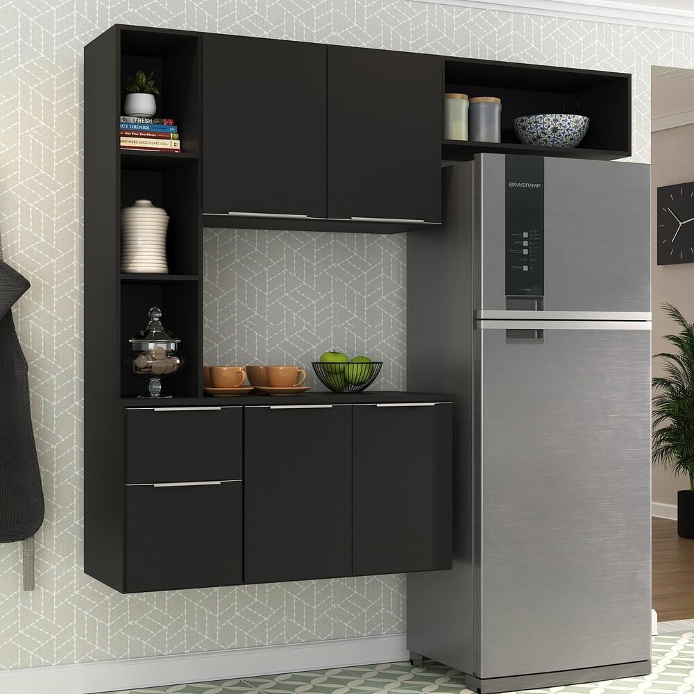 Armário de Cozinha Compacta com Balcão Sofia Multimóveis V2003 Preto