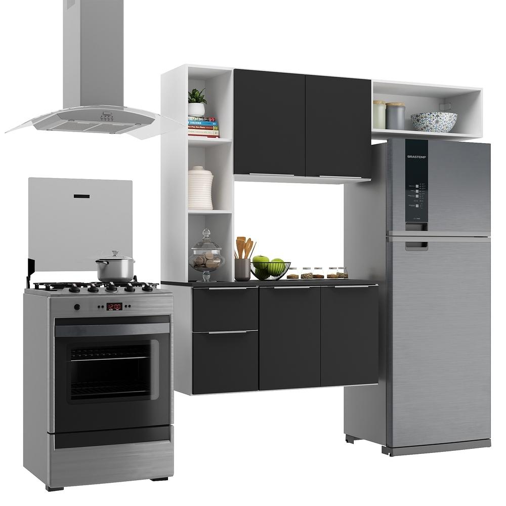 Armário de Cozinha Compacta com Balcão Sofia Multimóveis V2004 Branco/Preto