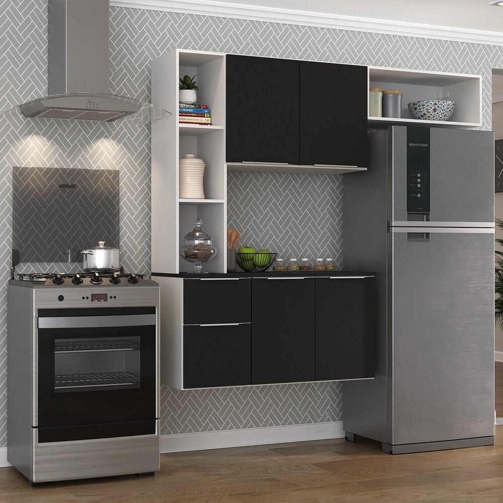Armário de Cozinha Compacta com Balcão Sofia Multimóveis V2004 Branco/Preto