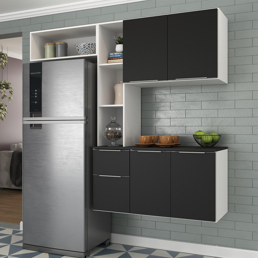 Armário de Cozinha Compacta com Balcão Sofia Multimóveis V2005 Branco/Preto