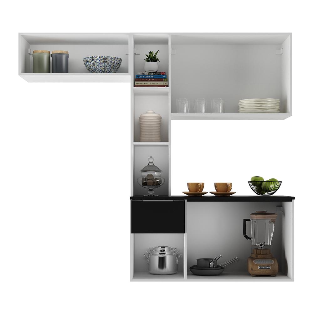Armário de Cozinha Compacta com Balcão Sofia Multimóveis V2005 Branco/Preto