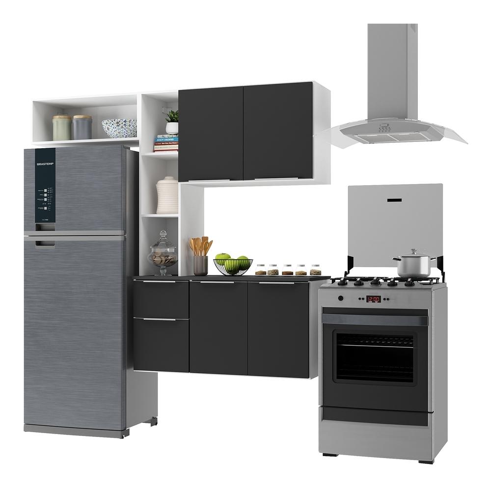 Armário de Cozinha Compacta com Balcão Sofia Multimóveis V2006 Branco/Preto