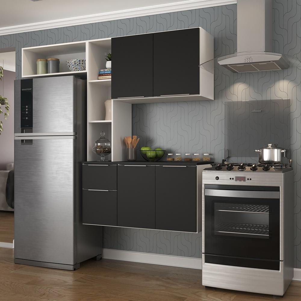Armário de Cozinha Compacta com Balcão Sofia Multimóveis V2006 Branco/Preto